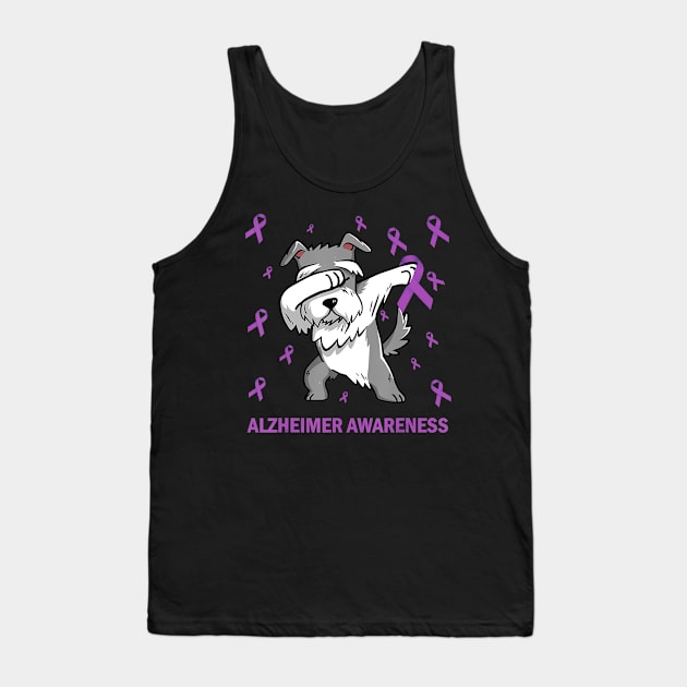 Alzheimer Awareness Dabbing Schnauzer Purple Ribbon Gift Tank Top by thuylinh8